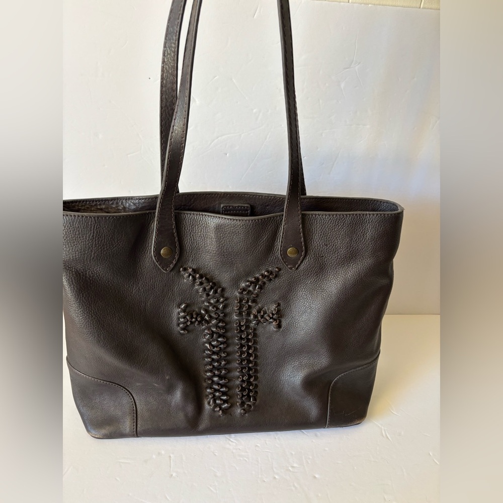 FRYE Sienna Shopper Brown Leather Logo Tote